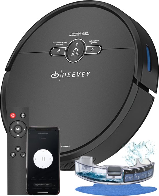 Heevey robotstofzuiger met eigen vulstation dat zichzelf leegt voor hondenharen zwart