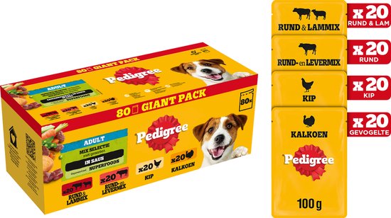 Pedigree Adult Mix in Saus maaltijdzakjes natvoer voor honden 80 x 100 gram
